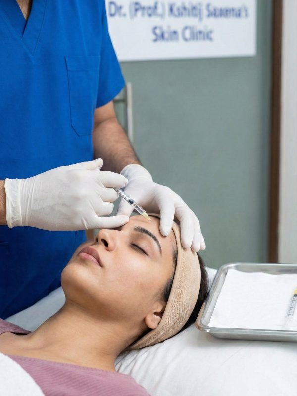 Vertical shot of a dermatologist administering Botox anti-aging injections at Dr (Prof.) Kshitij Saxena's Skin Clinic in Lucknow.